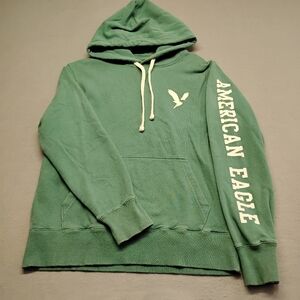 American Eagle Outfitters Green Pullover Hoodie with Sleeve Logo